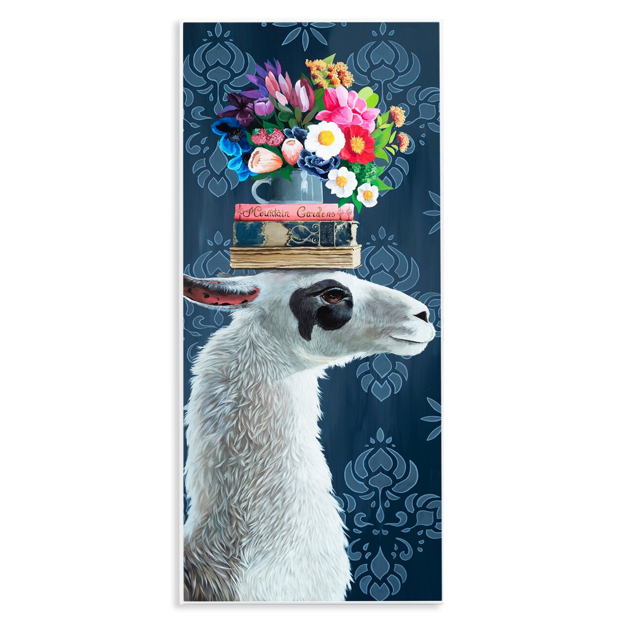 Stupell Industries Llama with Book & Flower Arrangement Wall Plaque Design by Heather Gauthier